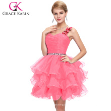 2015 Grace Karin New Fashion Ladies Beaded One Shoulder Organza Short Hot Pink Cocktail Dress CL4589-4